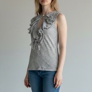 Ralph Lauren Black and White Striped Ruffle Blouse